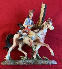 American Indian Warrior on Horse  Statue Sculpture Resin Figure.  picture