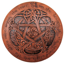 Large Moon Pentacle Plaque - Wood Finish - Dryad Design Pagan Wicca Pentagram picture
