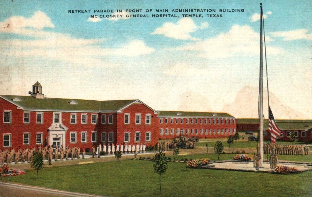 Retreat Parade McCLOSKEY GENERAL HOSPITAL TEMPLE TX Texas Vintage Postcard Bb