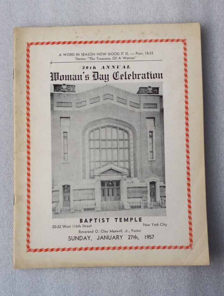 20th Annual Womans Day Celebration Program 1957 Baptist Temple New York City 