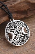 Celtic DOUBLE Crescent Moon Pentagram Pendant Wicca Pagan Amulet Luck Love PEACE picture