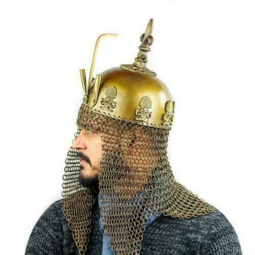 Golden Chain Mail Traditional King Helmet | Indian Styled Soldier Warrior
