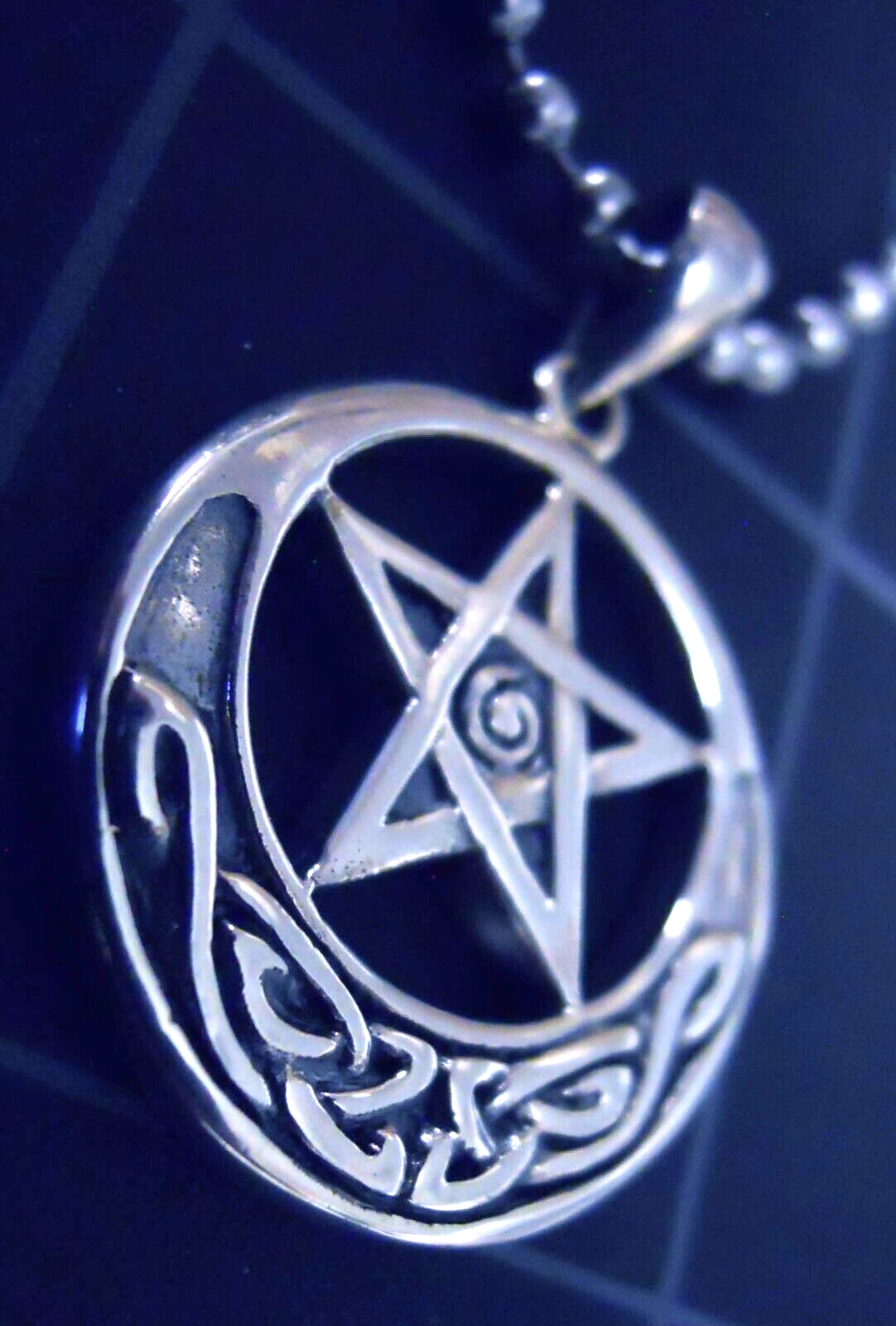 Pentagram Necklace Sterling Silver New Vintage Moon Celtic Spiral Pendant