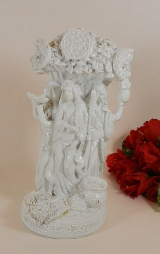Celtic Sacred Moon Triple Goddess Mother Maiden Crone Under Tree of Life Statue 