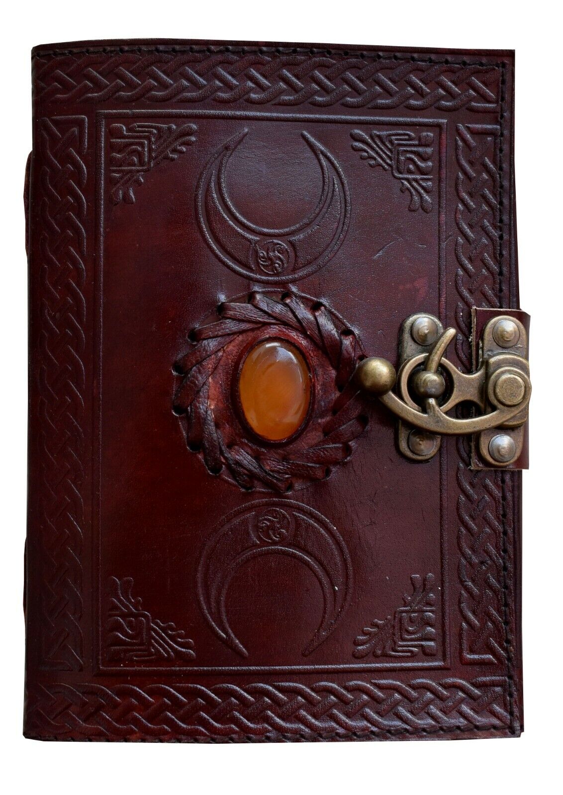 Celtic Triple Moon Leather Diary Third Eye Stone Embossed Sketchbook 7x5 