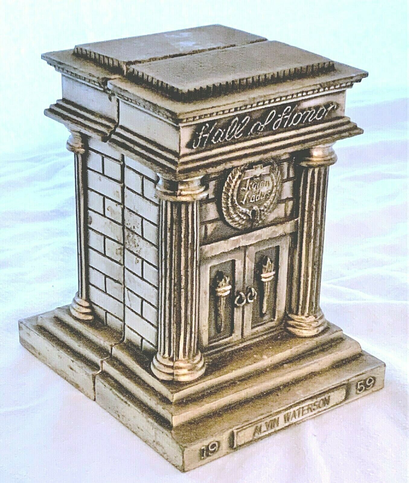 CHEVY HALL OF HONOR METAL SOUVENIR BUILDING BOOKENDS 1959 CLASSICAL TEMPLE