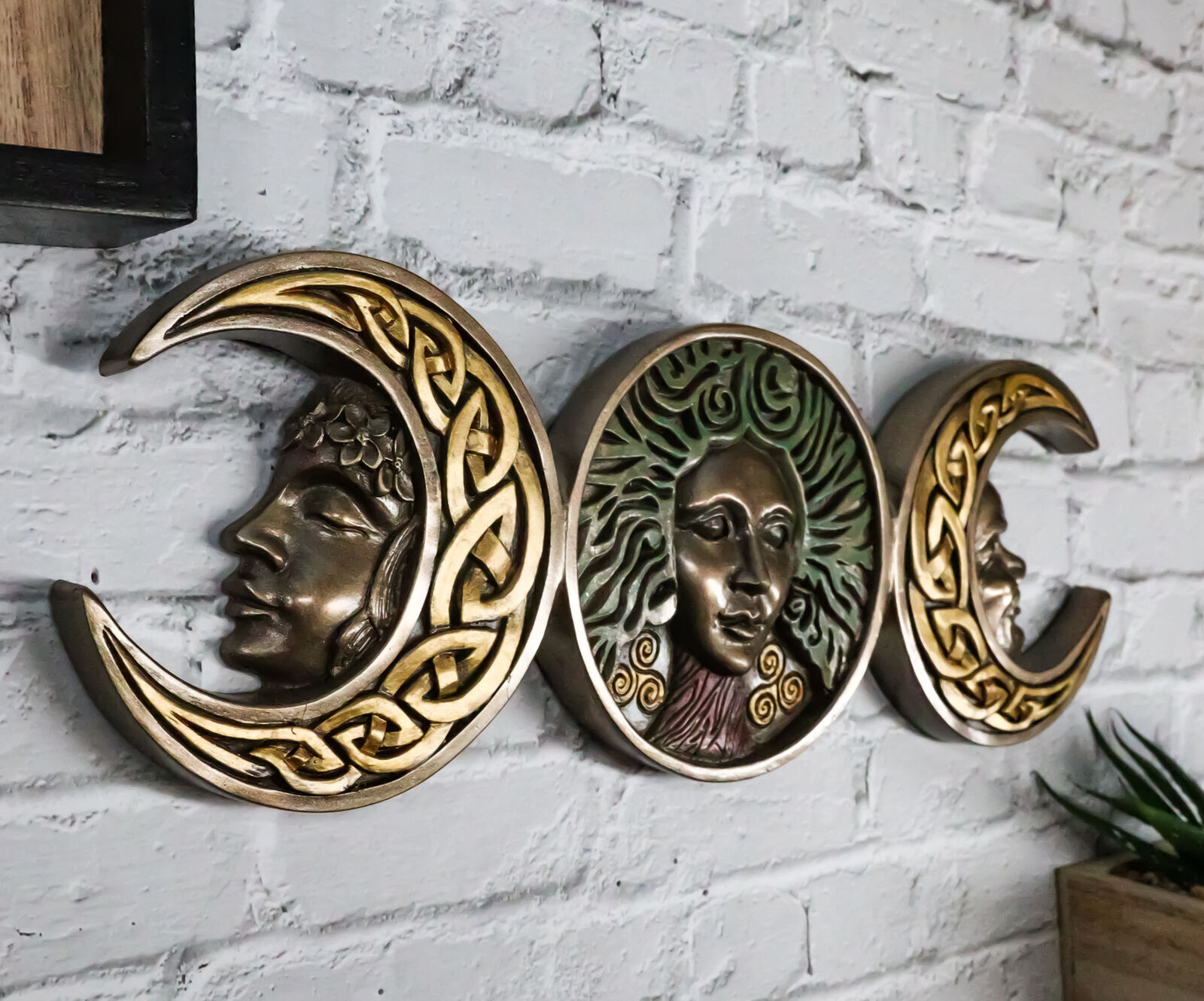 Triple Goddess Moon Mother Maiden Crone Celtic Knotwork Wall Decor Plaque