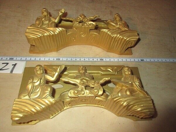 Golden wood carving 2 pieces Buddha statue Gold Japanese temple Buddha statue 2k