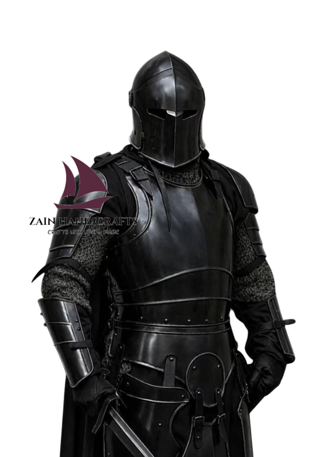 ZAIN Medieval Steel Wearable Black Barbuta Knight Armor Suit Full Costume Gift's ZAIN Medieval Steel Wearable Black Barbuta Knight Armor Suit Full Costume Gift's