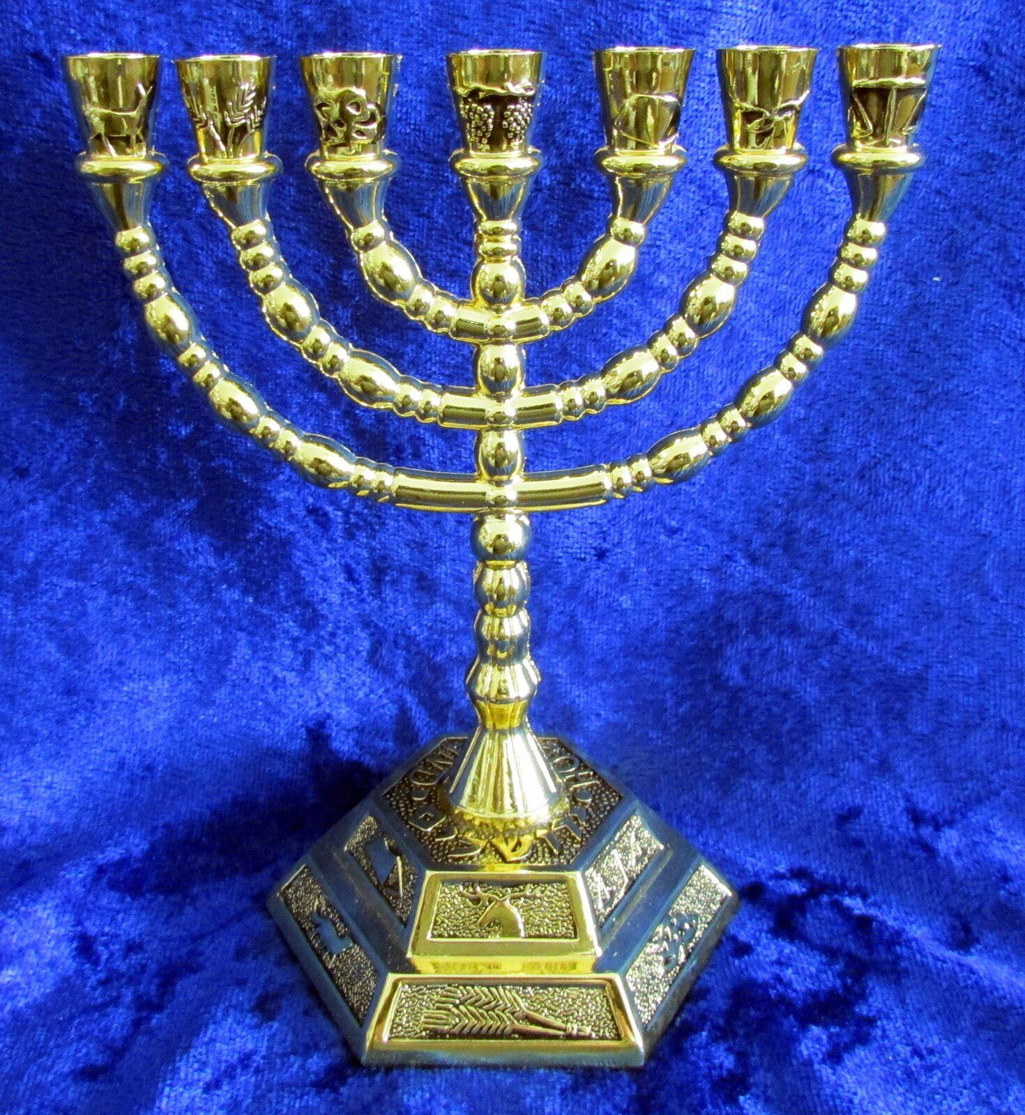 12 Tribes of Israel Jerusalem Temple Menorah - Gold 5 Inches
