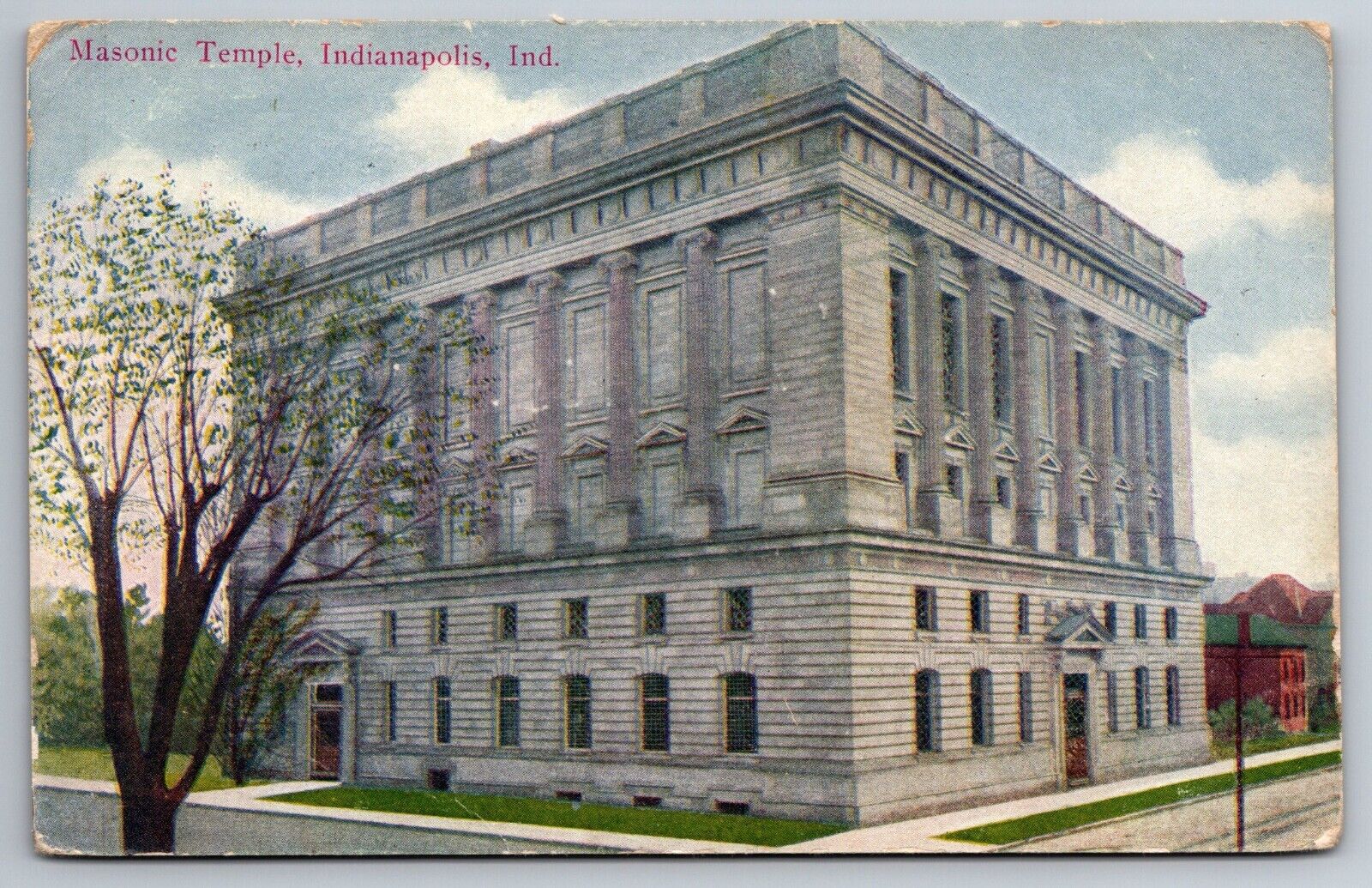 Masonic Temple Street Corner View Indianapolis IN C1907 Postcard