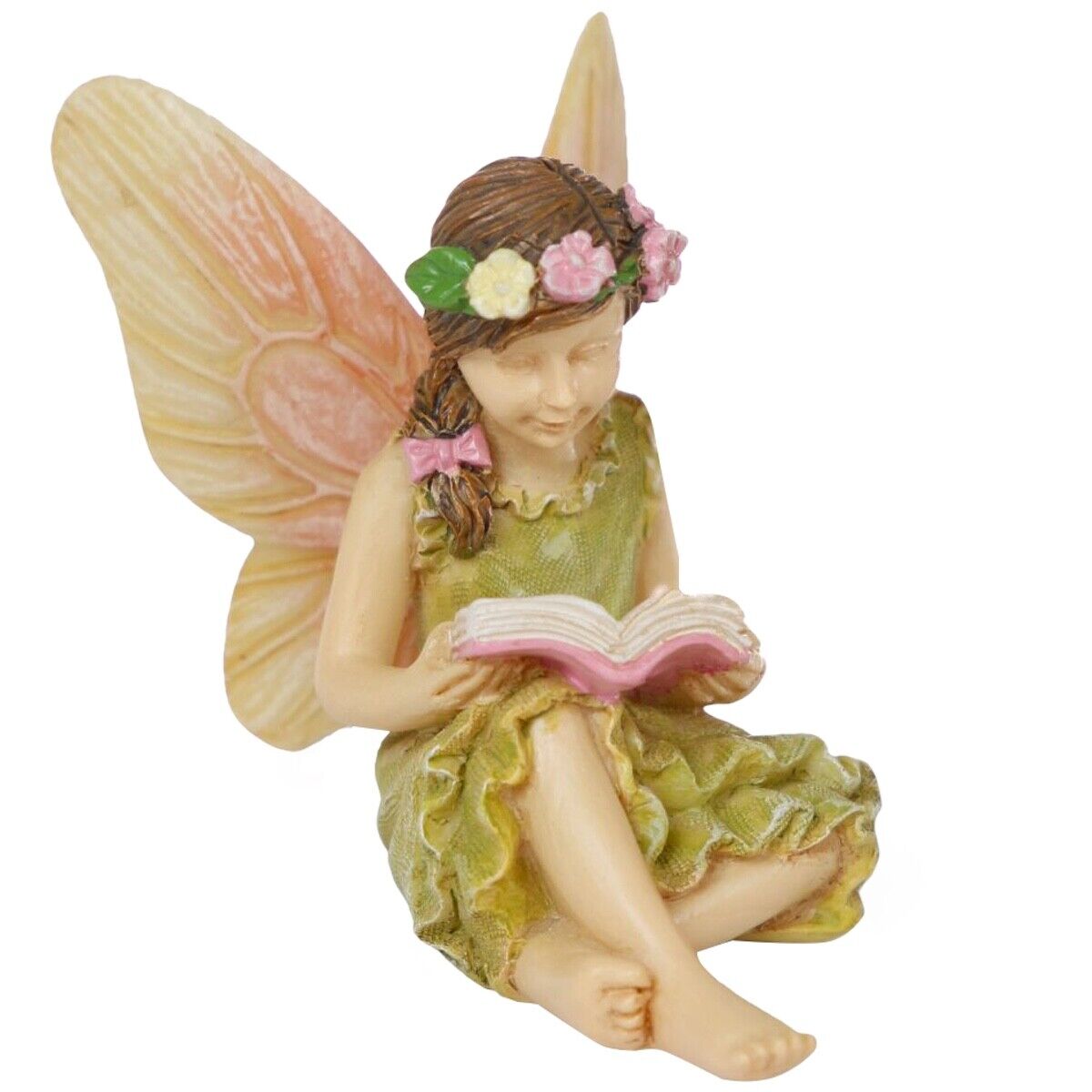 Fairy Girl Reading Miniature Figurine Garden Accessory Dollhouse Decor Ornament