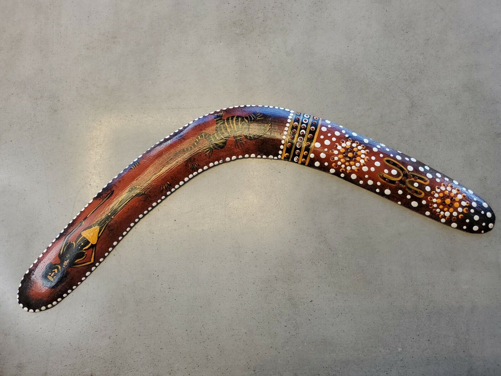 Vintage Painted Boomerang, Day of the Dead,  Lizard