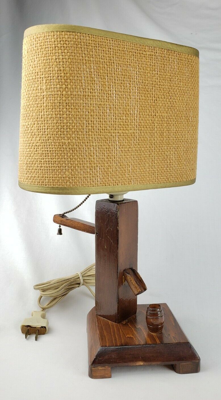 Vintage MCM Well Water Pump Table Lamp Handcrafted Solid Wood Mid Century Modern
