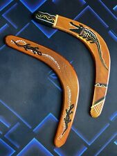 2x Brown Wooden V-Shape Hand Painted Australian Outdoor Toy Returning Boomerang picture